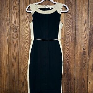 Banana Republic Black and Cream Colorblock Midi Sheath Dress